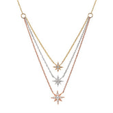 14K Tri-Tone Celestial Layer Necklace with Diamonds